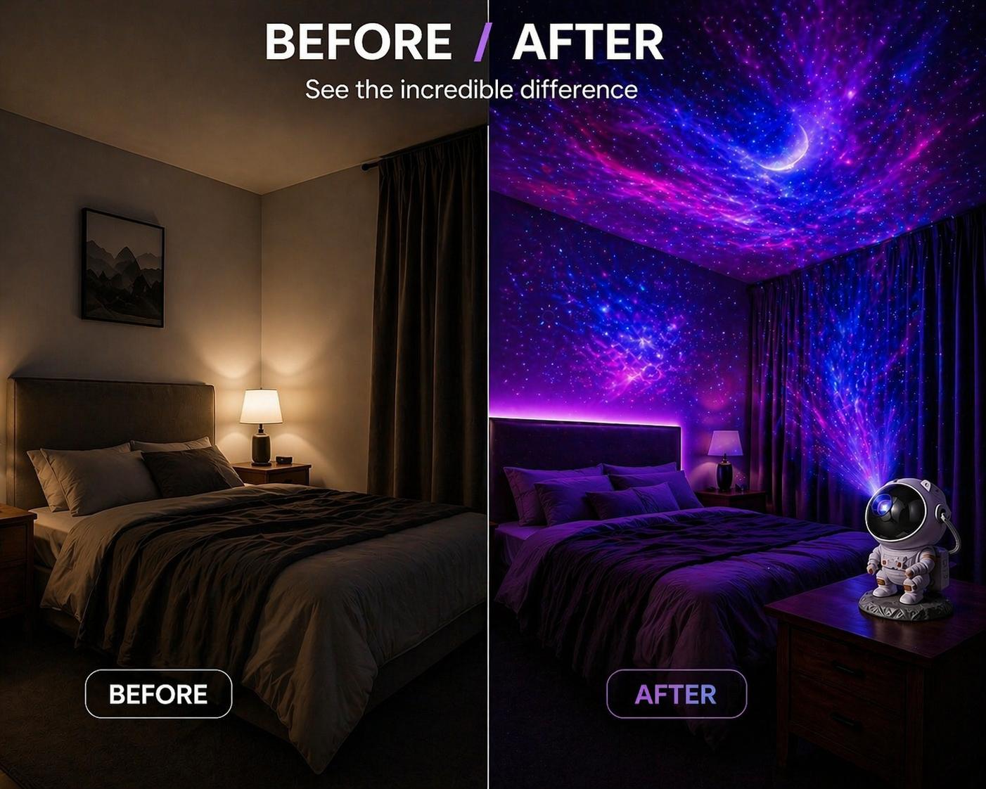 Astronaut galaxy projector light creating starry night ceiling with remote control